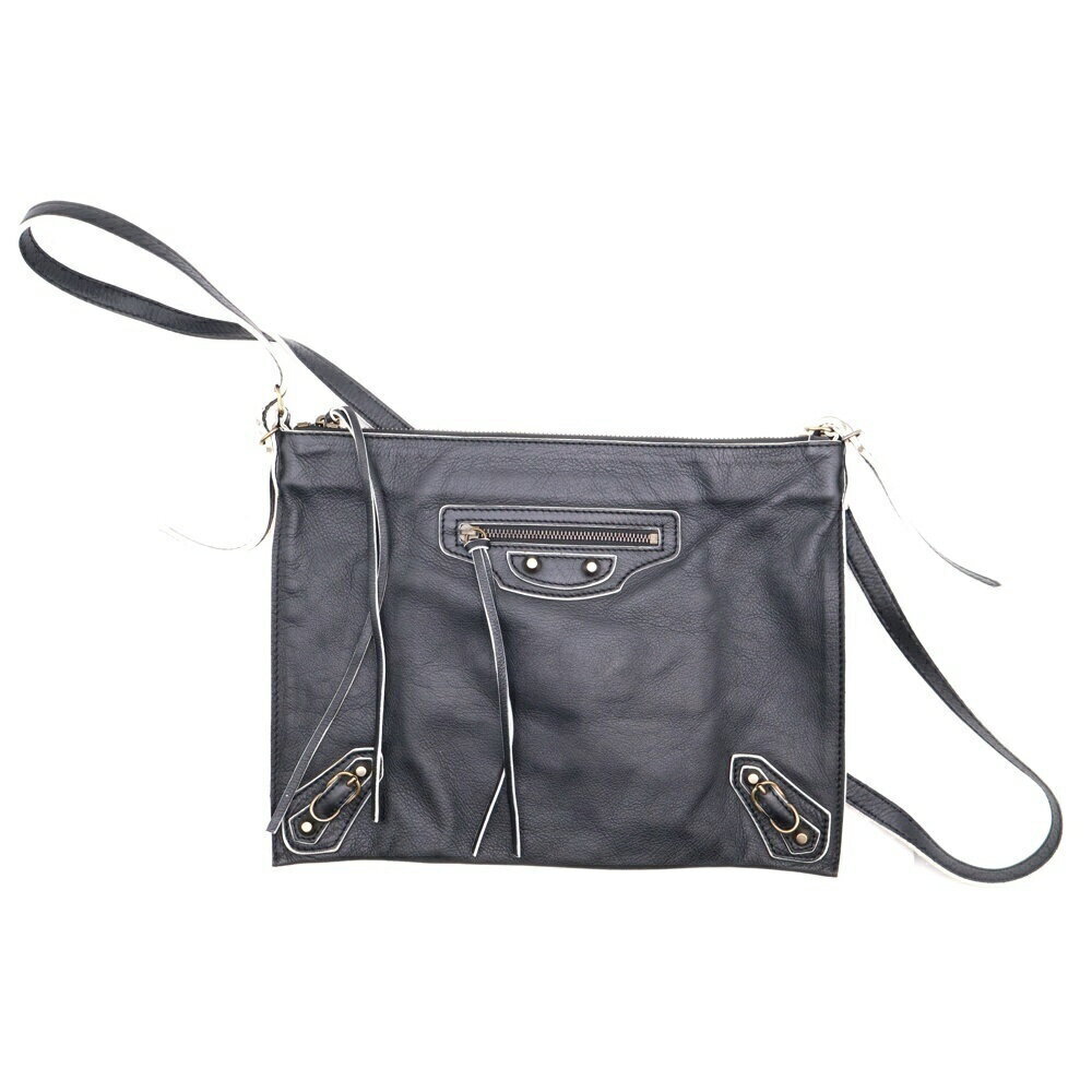 BALENCIAGA Paper Crossbody Bag Leather Shoulder Black White